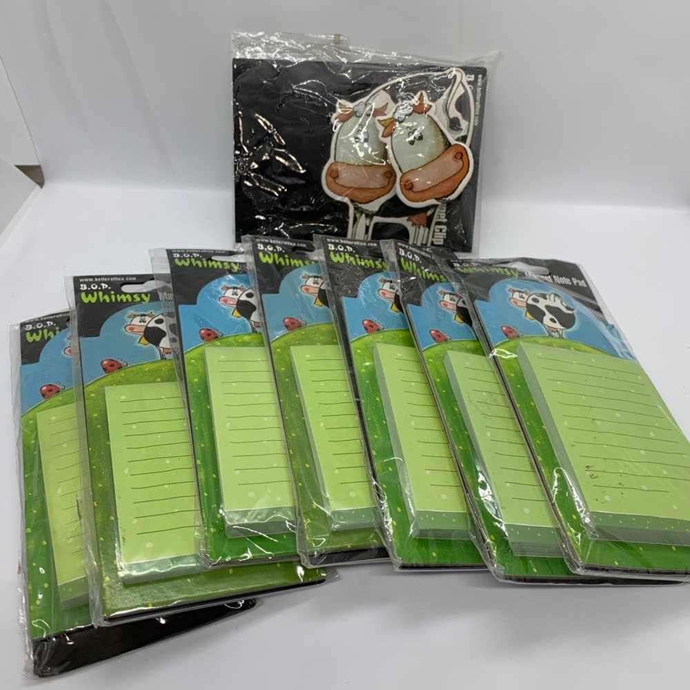 Magnet Note Pads & Magnetic Clip Lot B.O.P. Whimsy COWS